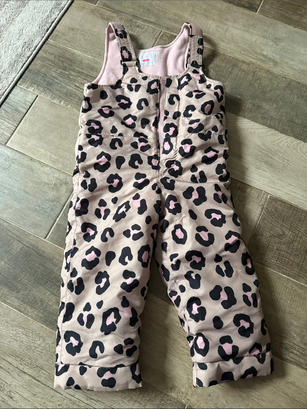 The Children's Place Pink and Black Leopard Print Snow Overalls